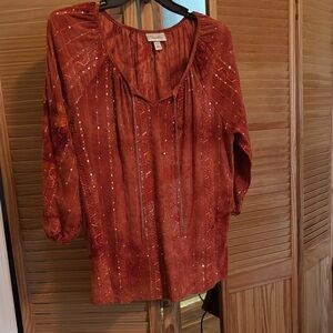 dressbarn Burnt Orange Blouse with Sequin Accents